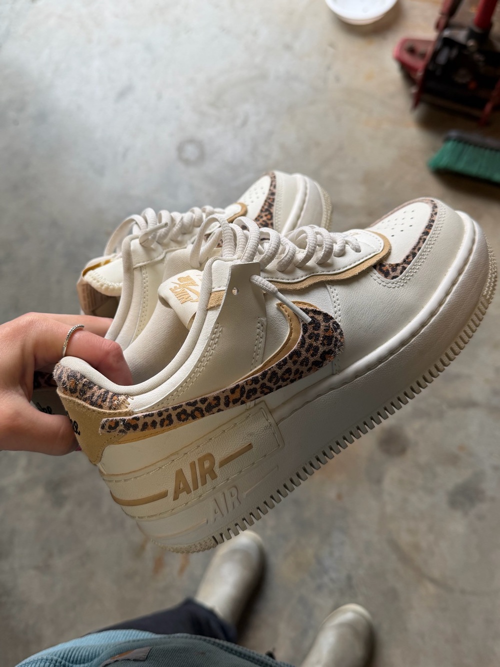 Worn only to try on Nike Air Force 1 Low in Cream with Leopard Print Accents